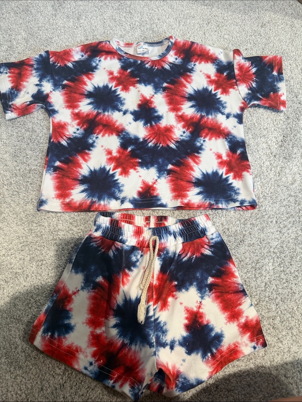 Kids Red, Navy & White Tie-Dye Pajama Set - Matching Shorts & Tee